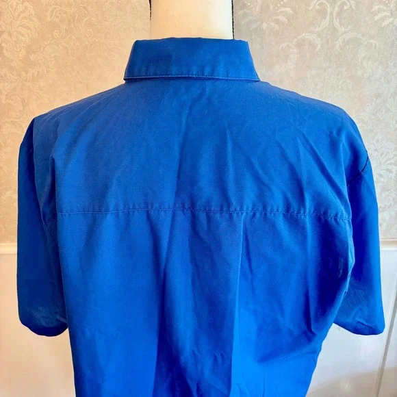 Roaman's Blouse Women's XL Blue Ruffle Front Short Sleeve Button Up Professional - Picture 7 of 10